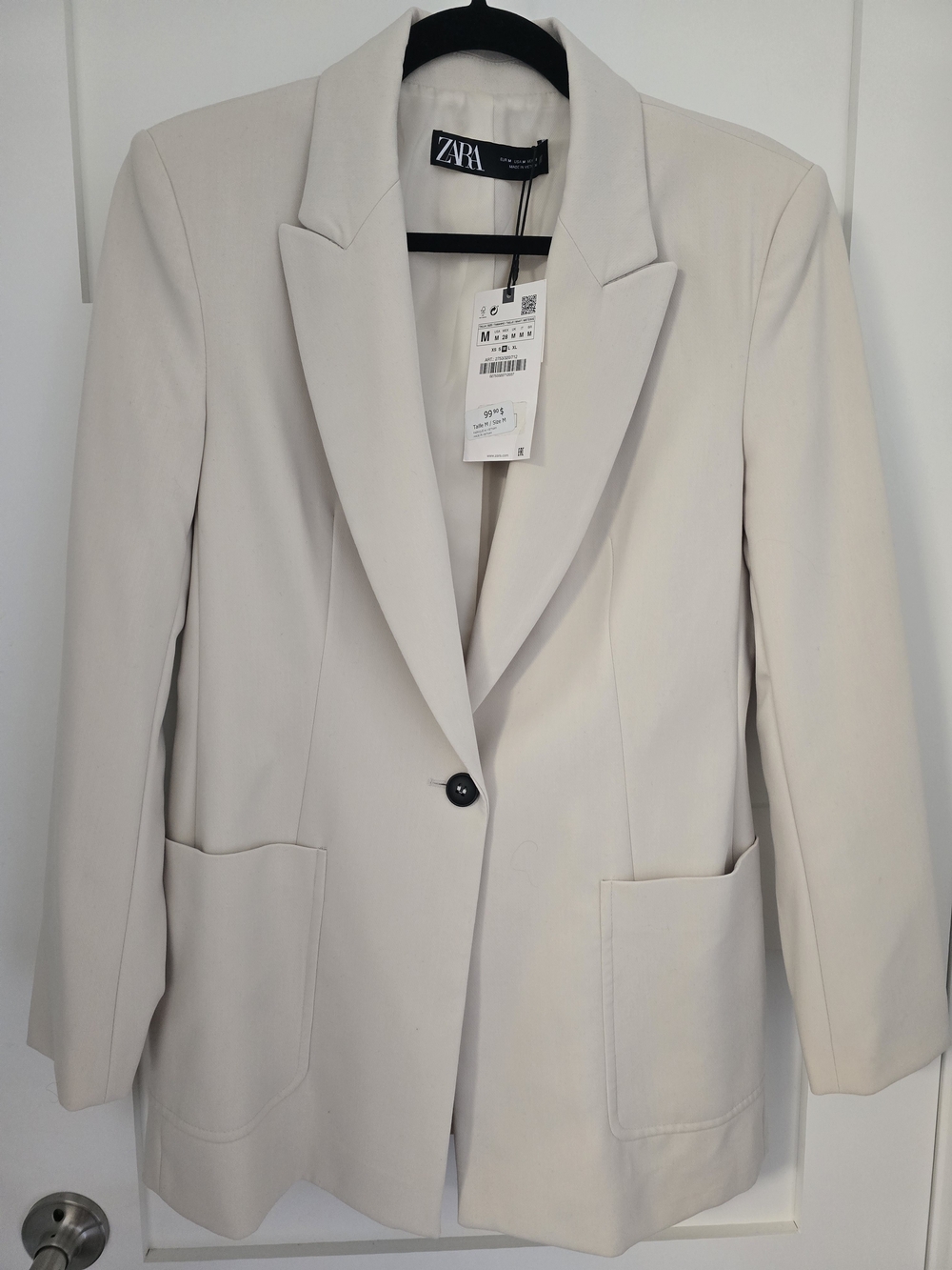 Zara Women's Light Cream Single-Button Tailored Blazer